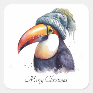 Toucan Winter Vibes, custom Square Sticker