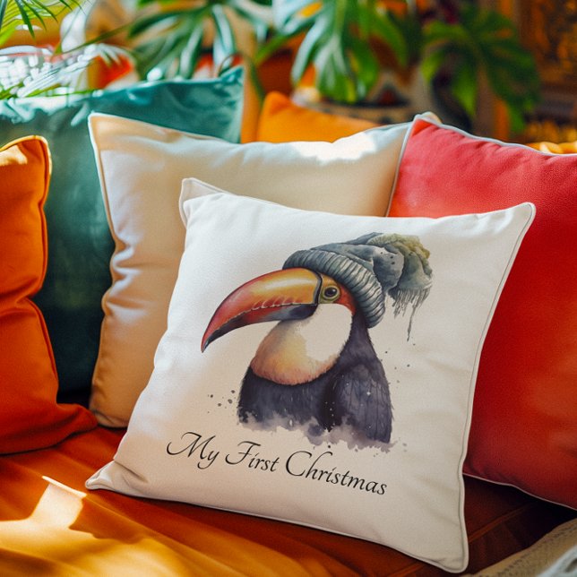 Toucan Winter Vibes, custom Throw Pillow (Creator Uploaded)