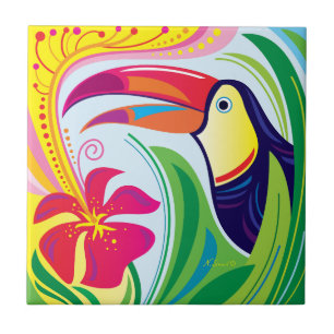 Toucan with Tropical Flower Tile