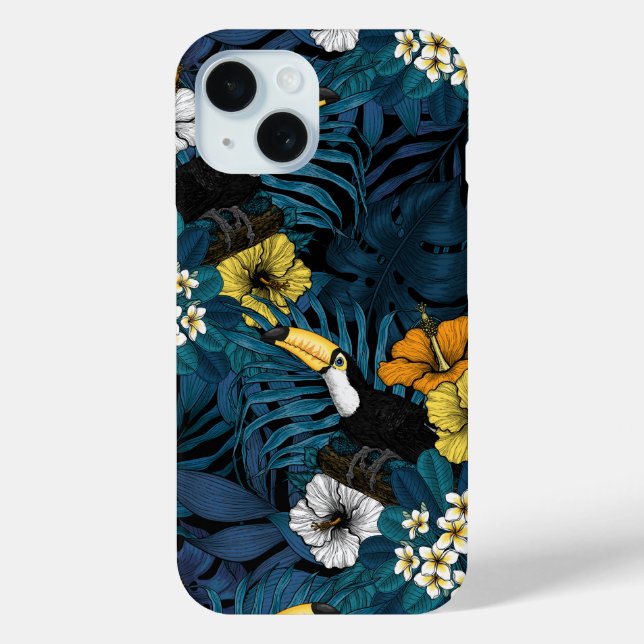Toucans and tropical flora, blue , yellow , orange Case-Mate iPhone case (Back)
