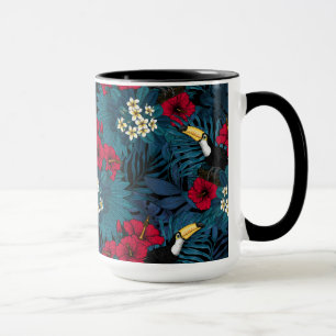 Toucans and tropical flora, green and red mug