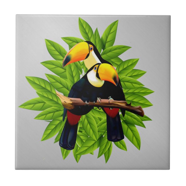 Toucans Exotic Birds on Silver Tile (Front)