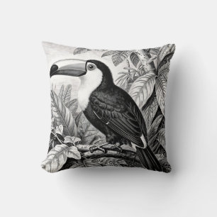 Toucans Jungle Foliage Engraving Throw Pillow