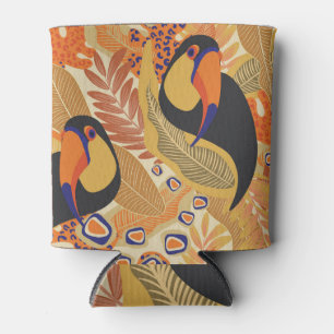 Toucans on branches, seamless tropical pattern. can cooler