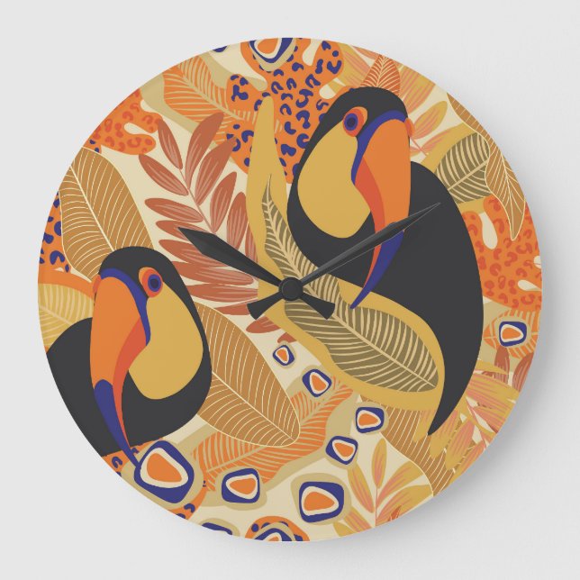 Toucans on branches, seamless tropical pattern. large clock (Front)