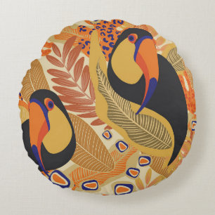Toucans on branches, seamless tropical pattern. round pillow