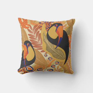 Toucans on branches, seamless tropical pattern. throw pillow