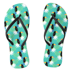 Toucans On Teal Flip Flops