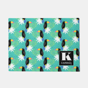 Toucans On Teal   Monogram Doormat