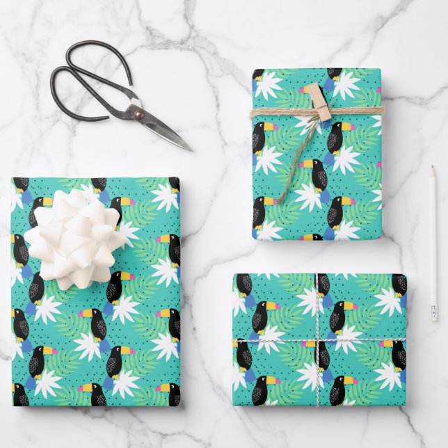 Toucans On Teal Wrapping Paper Sheet (Front)