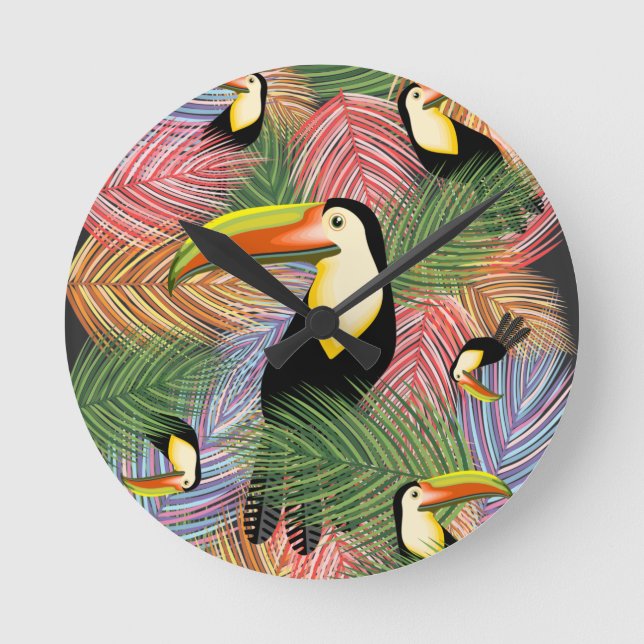 Toucans on the Jungle Exotic Summer Pattern       Round Clock (Front)