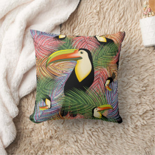 Toucans on the Jungle Exotic Summer Pattern     Throw Pillow