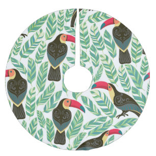 Toucans, tropical leaves, decorative pattern. brushed polyester tree skirt