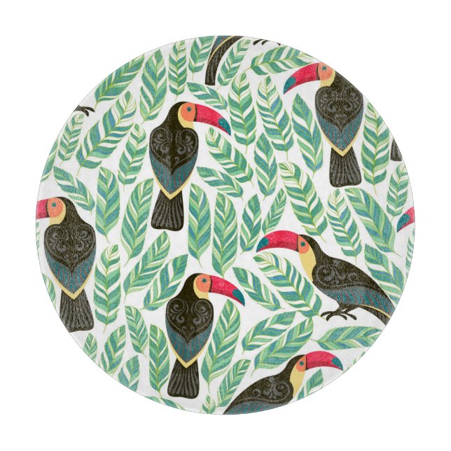 Toucans, tropical leaves, decorative pattern. cutting board (Front)