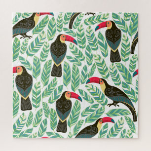 Toucans, tropical leaves, decorative pattern. jigsaw puzzle
