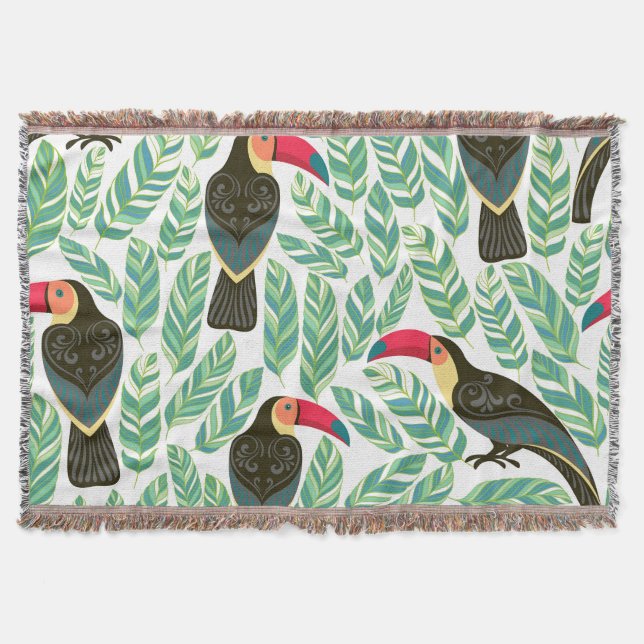 Toucans, tropical leaves, decorative pattern. throw blanket (Front)