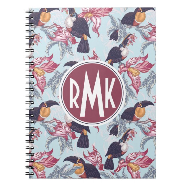 Toucans With Exotic Flowers | Monogram Notebook (Front)