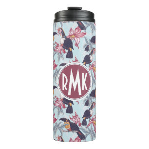 Toucans With Exotic Flowers Monogram Thermal Tumbler