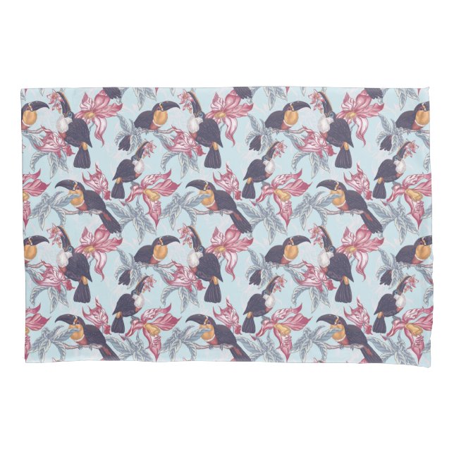 Toucans With Exotic Flowers Pillowcase (Front-Left)