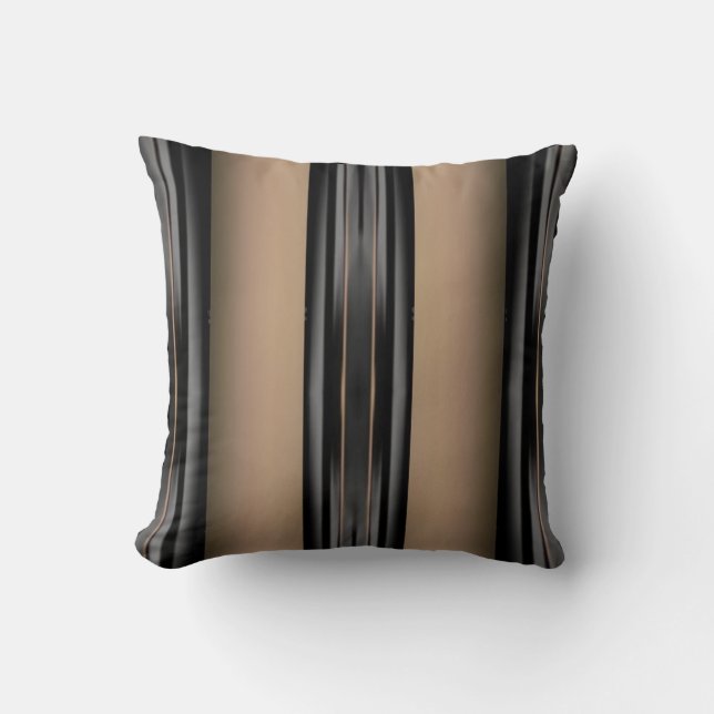 Touch of Class Stripes on Black/Tan/Gold/Grey Throw Pillow (Front)