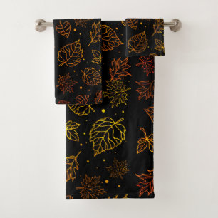 Touch of Elegance Copper Leaves on Black Bath Towel Set