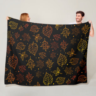 Touch of Elegance Copper Leaves on Black Fleece Blanket