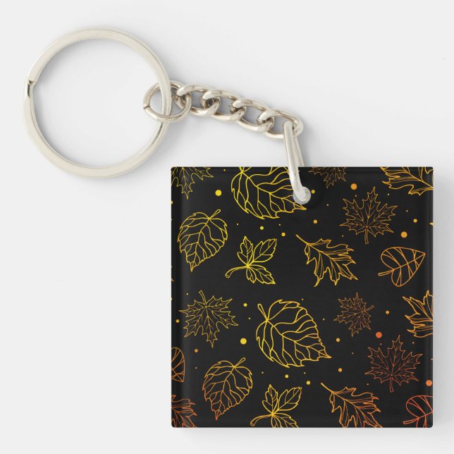 Touch of Elegance Copper Leaves on Black  Keychain (Front)