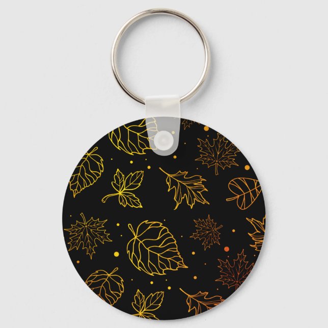 Touch of Elegance Copper Leaves on Black  Keychain (Front)