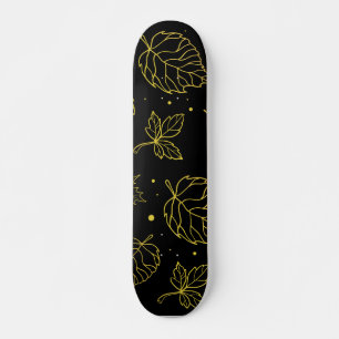 Touch of Elegance Golden Leaves on Black  Skateboard