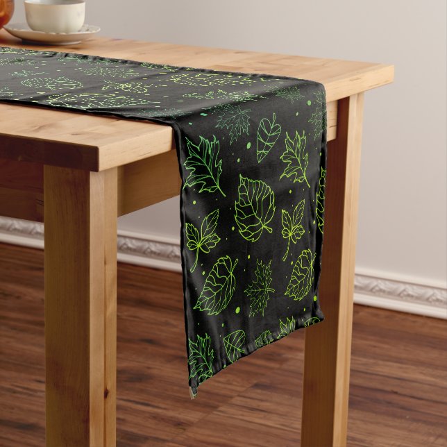 Touch of Elegance Green Leaves on Black  Medium Table Runner (In Situ)