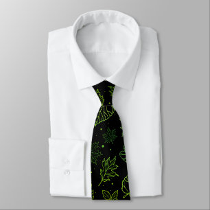 Touch of Elegance Green Leaves on Black  Tie