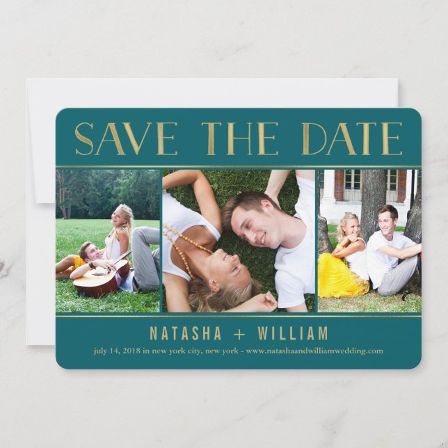 Touch of Gold EDITABLE COLOR Collage Save The Date (Front)