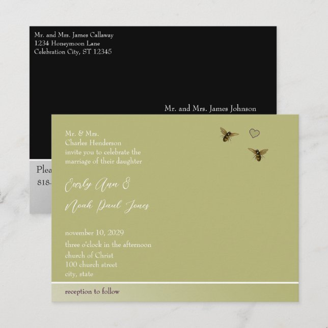 Touch of Lime Vintage Bees Wedding Invitation (Front/Back)