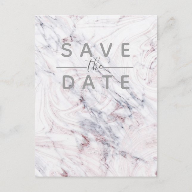 Touch of Rose White Grey Marble Save the Date Announcement Postcard (Front)