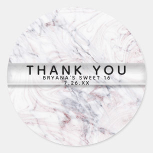 Touch of Rose White & Grey Marble Swirl Chic Party Classic Round Sticker
