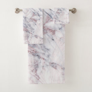 Touch of Rose White Grey Marble Swirl Chic Trendy Bath Towel Set