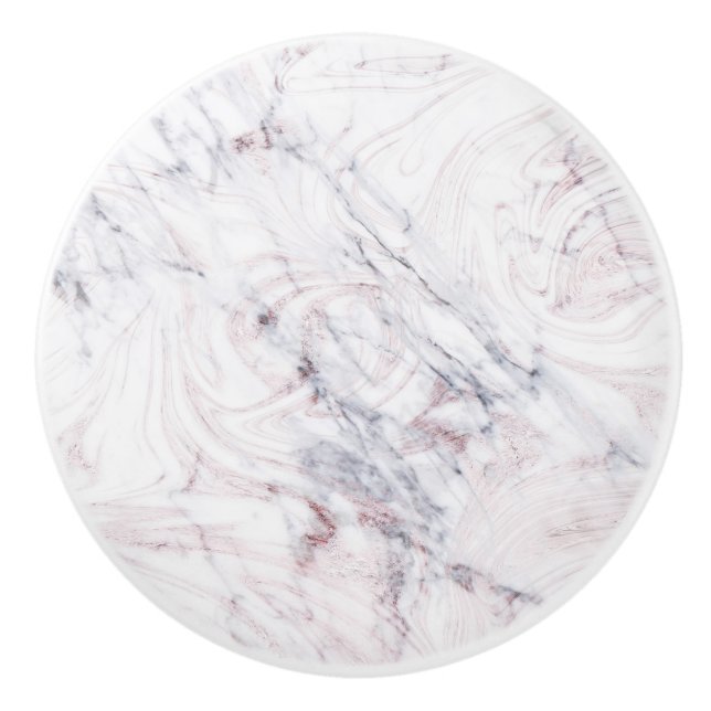 Touch of Rose White Grey Marble Swirl Chic Trendy Ceramic Knob (Front)