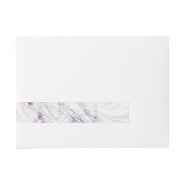 Touch of Rose White & Grey Marble Swirl Chic Wraparound Address Label (Front)