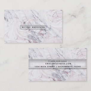 Touch of Rose White & Grey Marble Trendy Chic Business Card