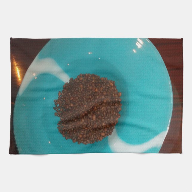 Touch of the Sea: A Cyan Bowl of Coffee Kitchen Towel (Horizontal)