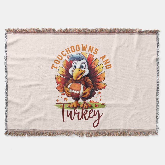 Touchdown and Turkey Thanksgiving Throw Blanket (Front)