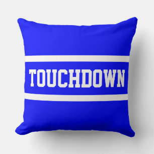 TOUCHDOWN Athletic Bright Royal Blue White Stripes Throw Pillow
