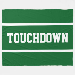 TOUCHDOWN Bold Green Sporty White Football Stripes Fleece Blanket