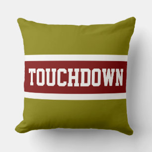 TOUCHDOWN Bold Red White Golden Olive Stripes Throw Pillow