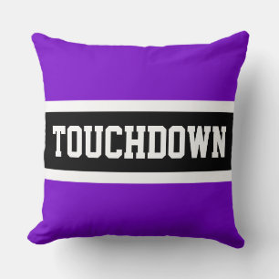 TOUCHDOWN Bright Purple Black White Stripes Throw Pillow