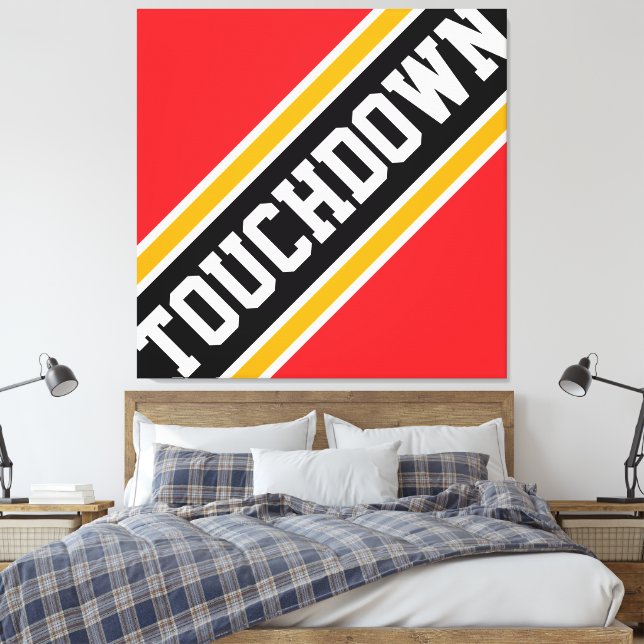 TOUCHDOWN Dynamic Red Orange Black Racing Stripes Canvas Print (Insitu(Bedroom))
