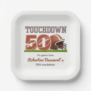 Touchdown Fifty Funny Football 50th Birthday Paper Plate