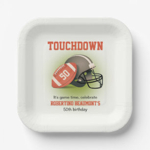 Touchdown Fifty Vintage Football 50th Birthday Paper Plate