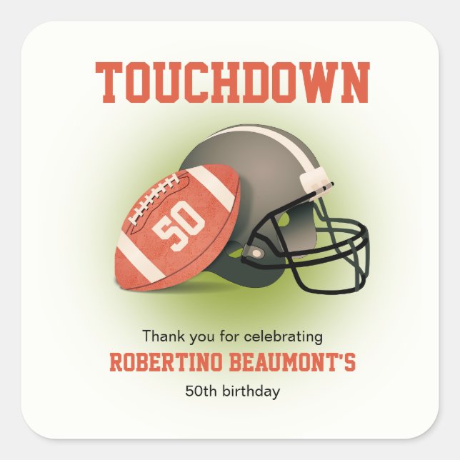 Touchdown Fifty Vintage Football 50th Birthday Square Sticker (Front)