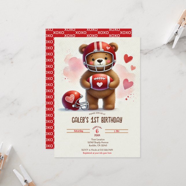 Touchdown Football Teddy Bear Carte Saint-Valentin (Devant/Arrière en situation)